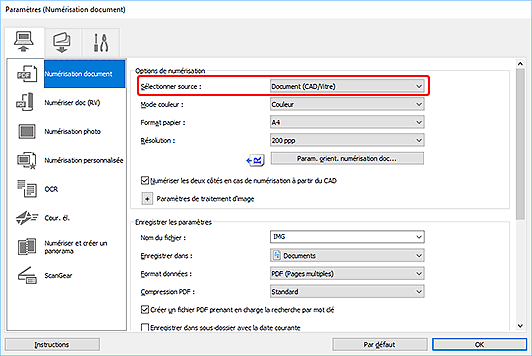 figure : boîte de dialogue Paramètres